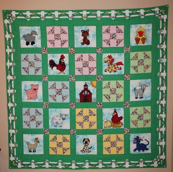 Farm animal applique PDF baby or childs quilt pattern cat dog