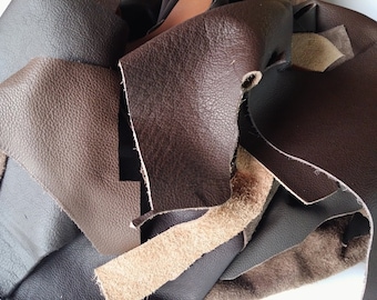 Brown Leather Scraps, Leather Offcuts, Mix Brown Colors of Leather Off Cuts, Genuine Cowhide Leather Scraps, Leather Crafts