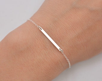Sterling Silver Bar Bracelet, Tiny Bar Bracelet, Layering Bracelet, Bar and Chain Bracelet, Sterling Silver Bracelet, Gift for Her 0371