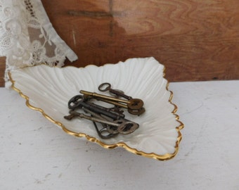 Vintage Lenox Dish White Triangle Candy Bowl 24 kt Gold Trim Gift for Home Holiday Decor