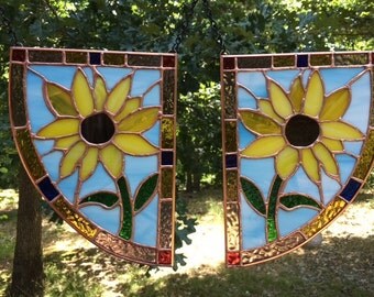 Stained Glass Window Corner Panels with Sunflowers