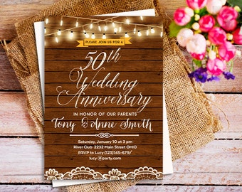 Rustic 50Th Wedding Anniversary Invitations 4