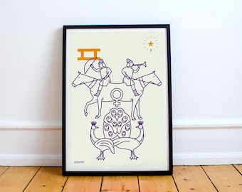 GEMINI Print! Signs of the Zodiac, Astrology, Constellation, Star Sign, Dioscuri, Castor and Pollux