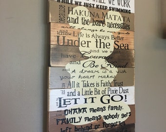 Disney Quotes planked wood Mickey Mouse wood sign Red and brown