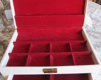 VTG Buxton Jewelry Box Made in U.S.A. / VTG Coffre À Bijoux Plusieurs Compartiments / VINTAGE Jewelry Box Leather Off White