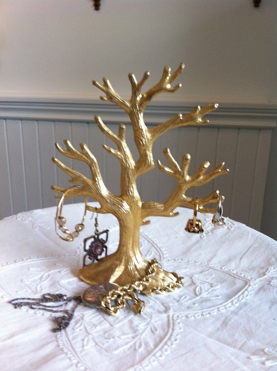 Vintage Jewelry Tree Gold Tone Metal Stand Tree Design