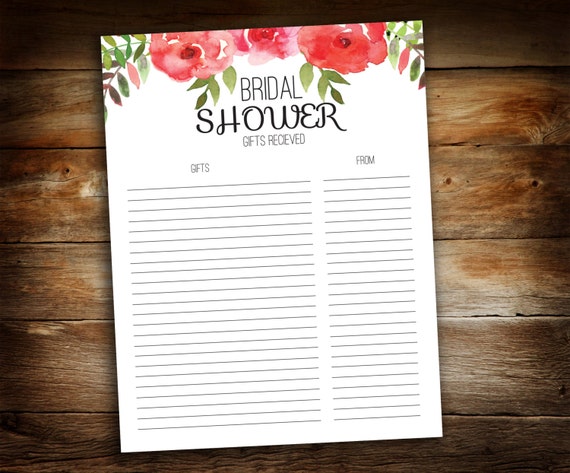 Bridal Shower Gift List List of Received by GalleriaDesignStudio