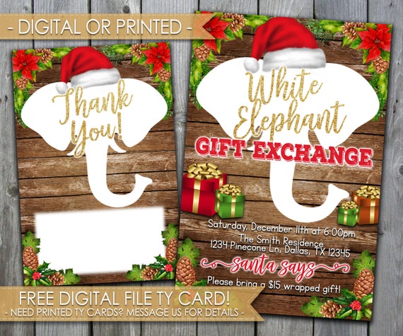 Items similar to White Elephant Christmas Invitation, White Elephant