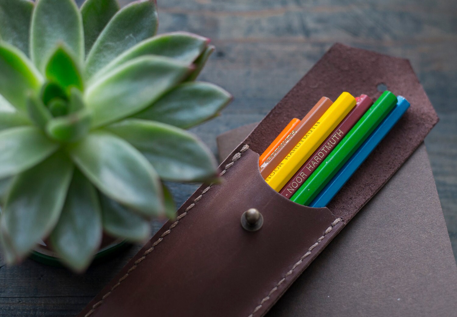 Flat Pencil Case/ Leather Pencil Case/ Light Brown by