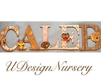 Woodland Themed Wooden Wall Letters - Nursery Decor - Forest Animal - Woodland Decor - Baby Shower Decor - Wooden Letters - Woodland Nursery