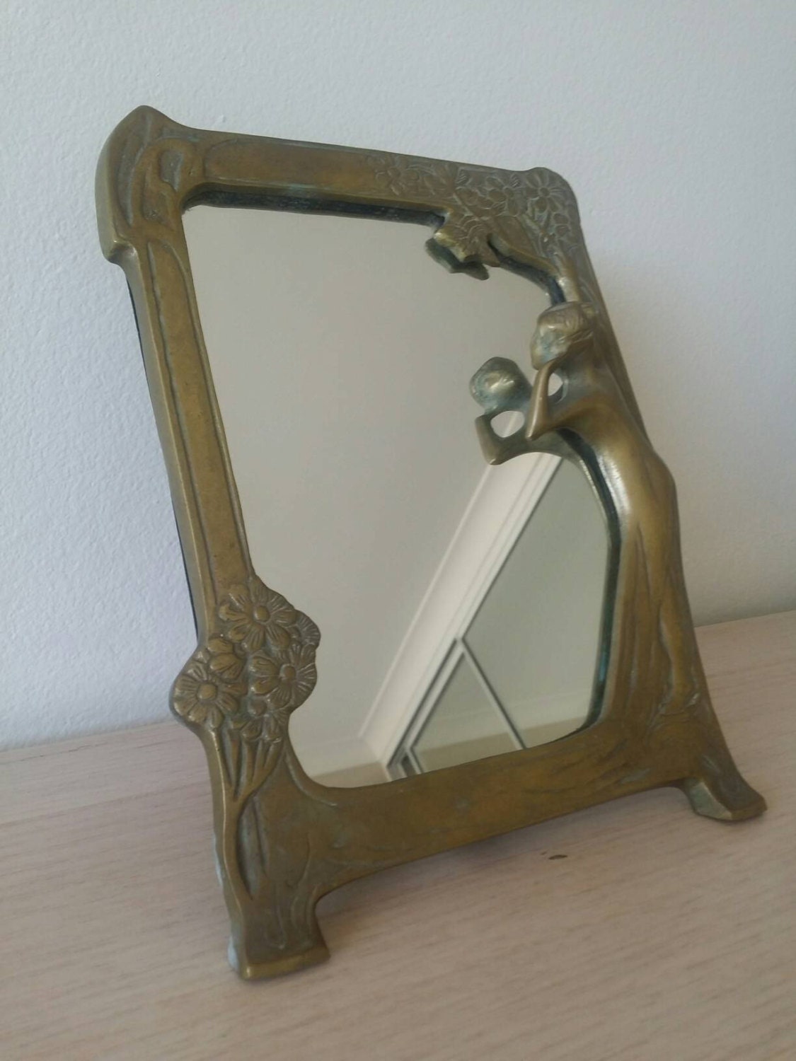 Art Nouveau Solid Brass Dressing Table Mirror