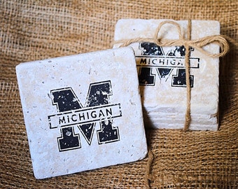 University of Michigan Coaster, Wolverines, Khaki Pants, College Football, Christmas Present, White Elephant Gift, Set of 4 Coasters