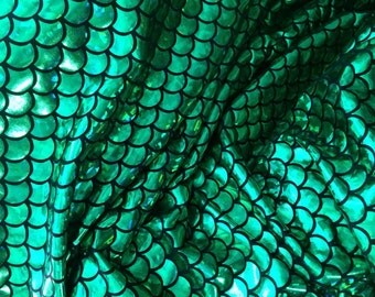 SALE by the yard Mermaid fabric spandex 58" wide Ariel mermaids green metalic fabric stretchy knit Yardage bling Fabric soft fab