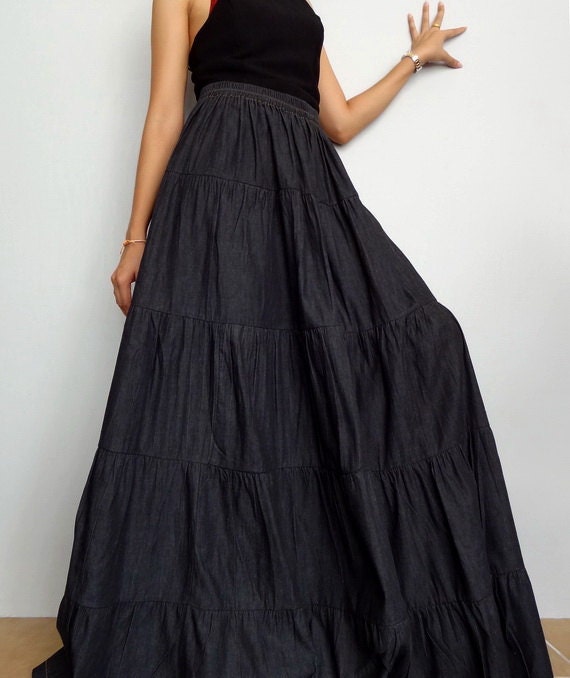 Women Long Skirt Casual Ruffle Patchwork Cotton by Brightfashion