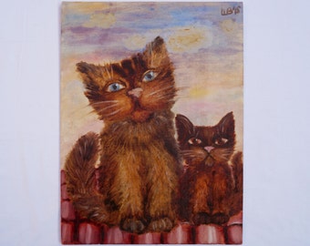 Original oil painting On the roof original painting oil painting original art home decor cats on painting modern art handmade painting