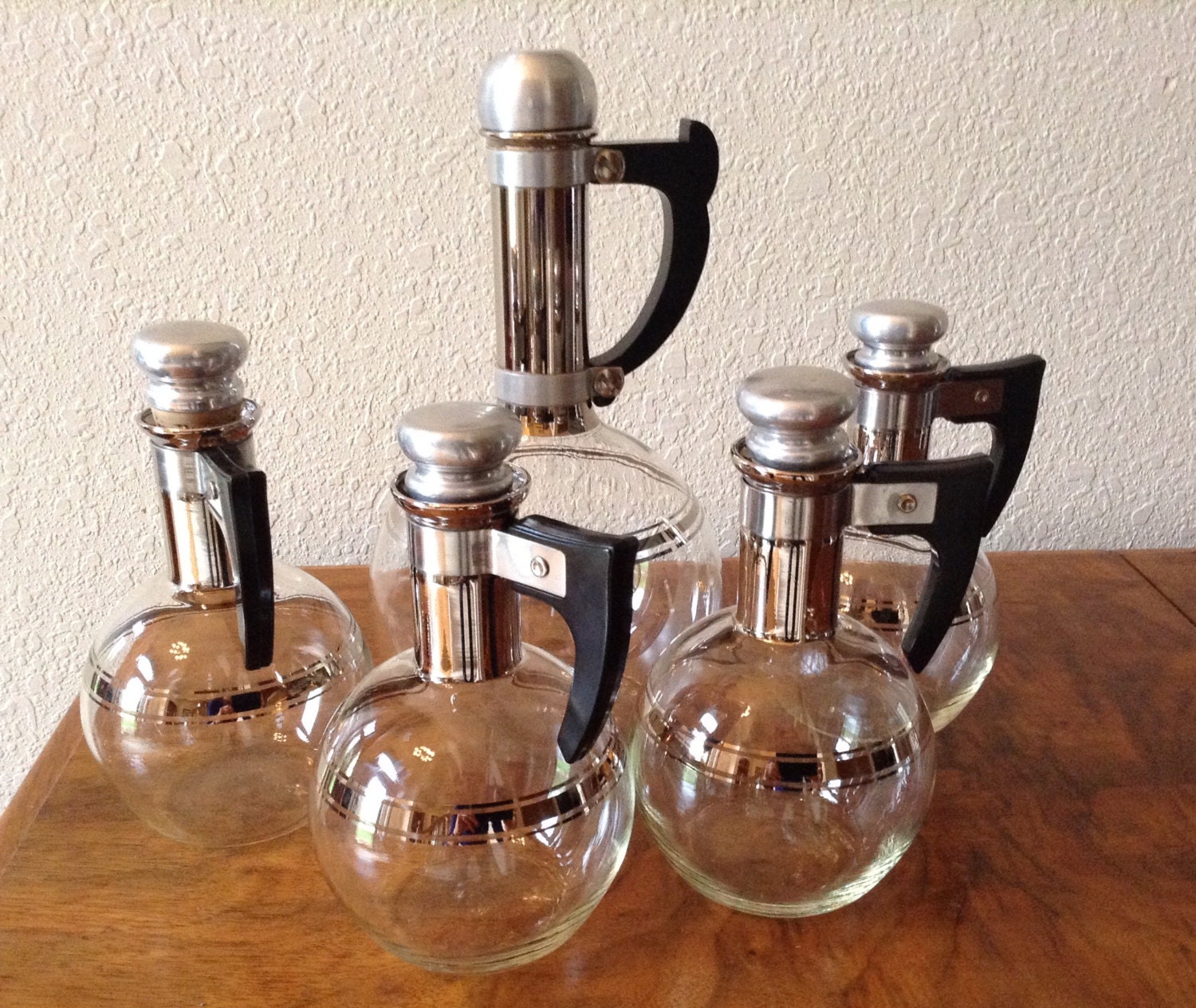 Vintage Pyrex Wine Carafe Set Glass Wine Decanter Silver and