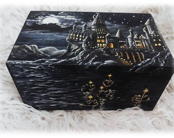 Box Harry Potter Hogwarts Hand Painted Wooden Jewelry box Keepsake Box storage Wizard World Magic Art Rowling Birthday gift CUSTOM ORDER