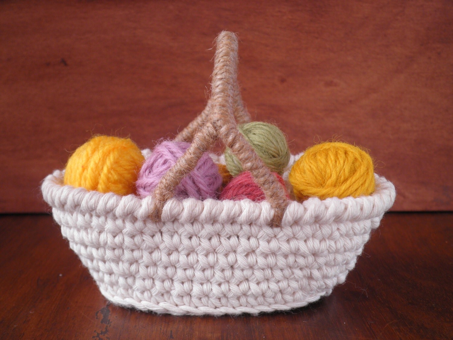Small Oval Basket with a Handle Miniature Crochet Basket