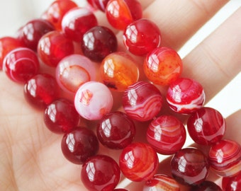 10mm Red Banded Agate Red Beads High Quality Gemstone Jewelry Supply DIY Supply