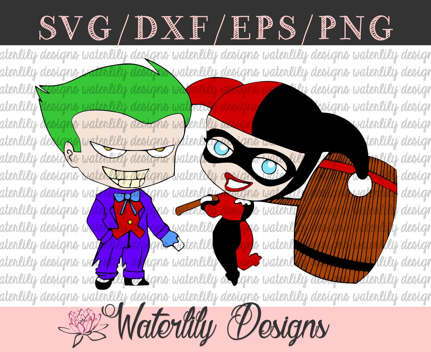 Download Joker and Harley Quinn SVG Cut File Instant by WaterLilyBows