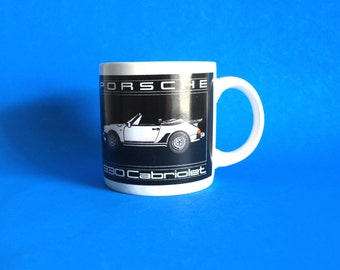 Vintage Porsche 930 Cabriolet Coffee Mug - Collectable Car Lover Cup - Black & White Convertible Automobile Car Lover