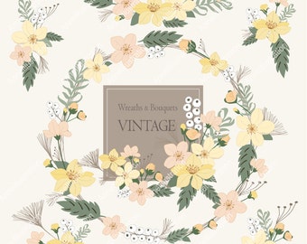 Floral Clipart,Border Clipart,Spring Clipart,flower Clipart,Wedding Cliaprt,Vintage flowers Clipart,Vector,Blush Flowers Clipart_ FW4