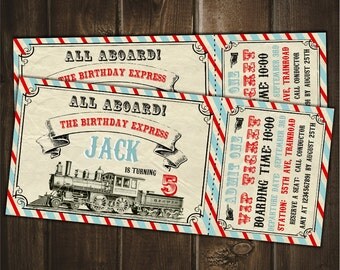 Train Birthday Invitation, Vintage Train Invitation, Boy Invitation, Train Ticket Style Invite, Train Party, Printable DIGITAL Invitation