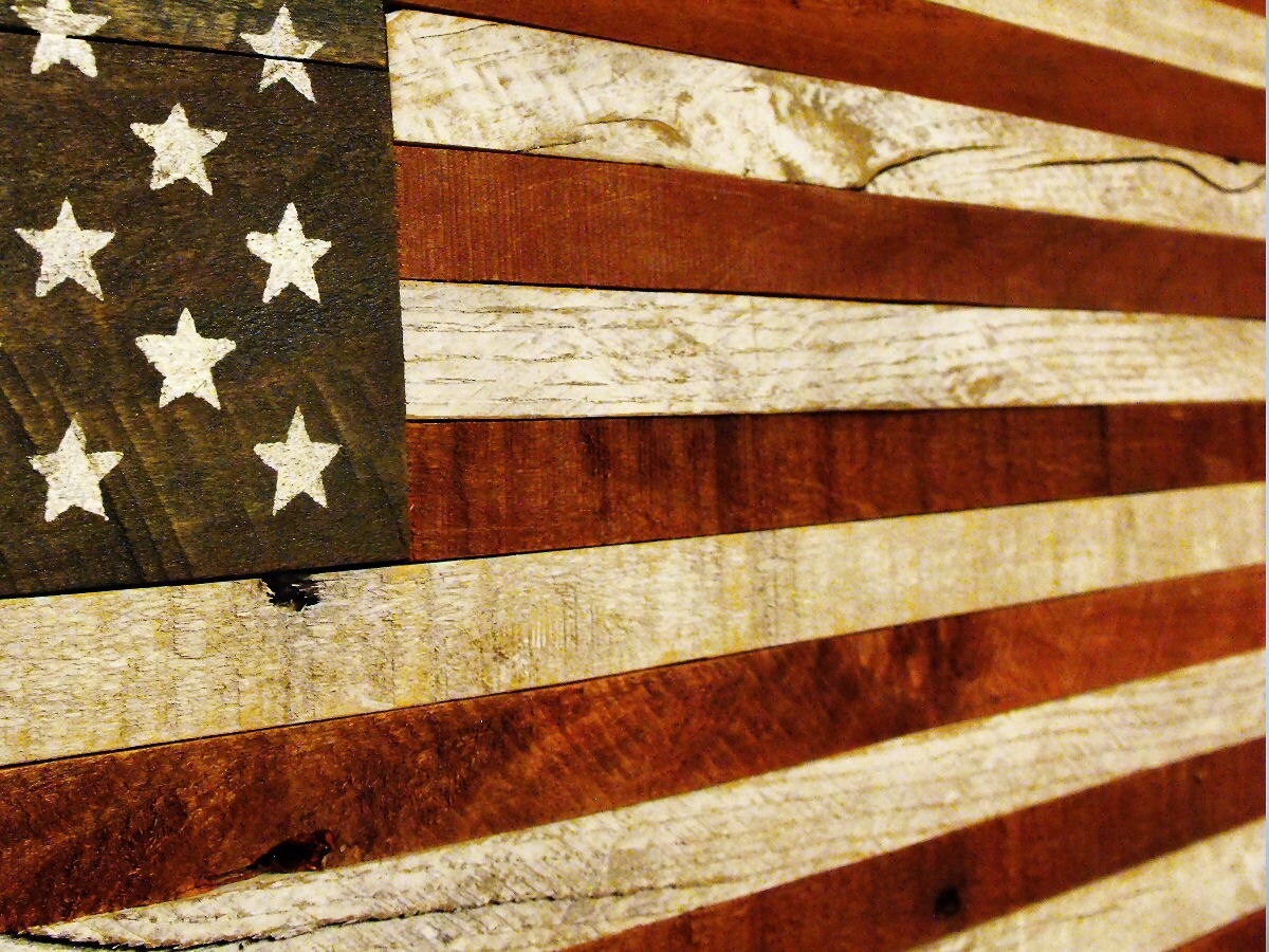 Distressed rustic American wood US flag reclaimed pallet