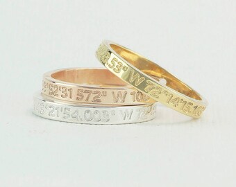 Latitude Longitude Ring, Coordinate Ring, Longitude Latitude, Personalized Ring, Personalized Jewelry,ring coordinates . FT 2