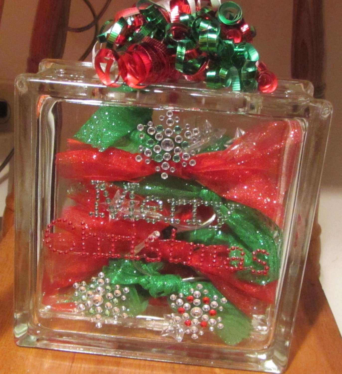 Merry Christmas Illuminated Glass Block Christmas Decor