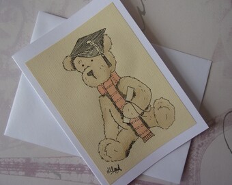 Graduation Bear Card, Teddy Bear Greetings Card, Cute Cards, Birthday Cards, Handmade Watercolour, Blank Card, Baby Card, Watercolour Cards