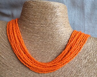 Orange beaded necklace, orange seedbead multi-strand necklace, orange bridesmaids, orange necklace, bridesmaids necklace, orange multistrand