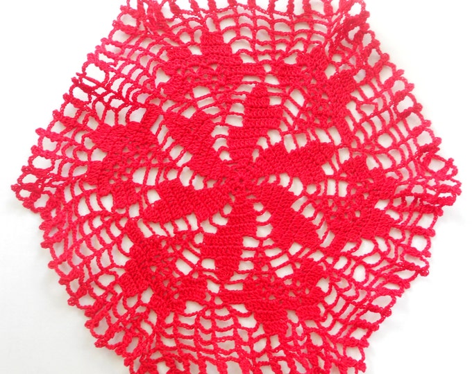 8 inch Crochet Lace Red Doily, Handmade Home Decor, Red Cotton Doily, Red Tablechloth, Red Table Decor, Red Coaster, Housewarming Gift
