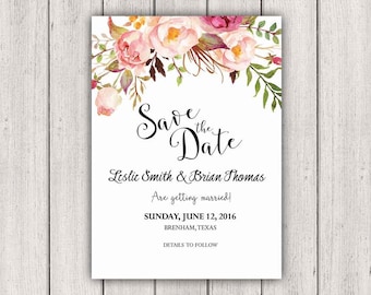 Save the Date Printable Rustic floral Save the Date Boho DIY chic save the date Save the Date DIY Wedding, rustic save the date