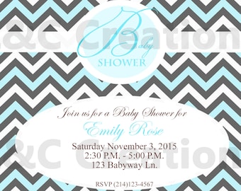 Custom chevron printable baby shower invitation digital download