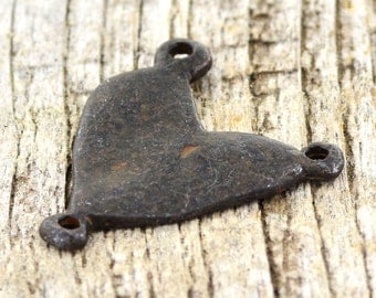 Heart Connector, Heart Pendant, Rustic Brown Heart, Rosary Centerpiece, 3 Way Connector, Patina Heart, Centerpiece, Antiqued