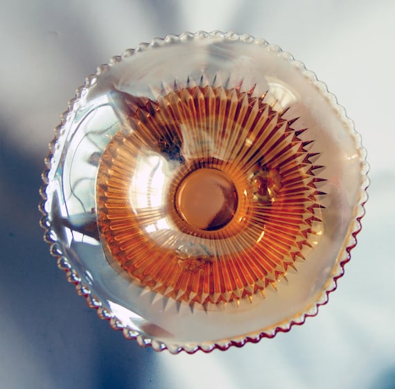 Peach Carnival Glass Vintage Footed Candy Nut Dish Compote