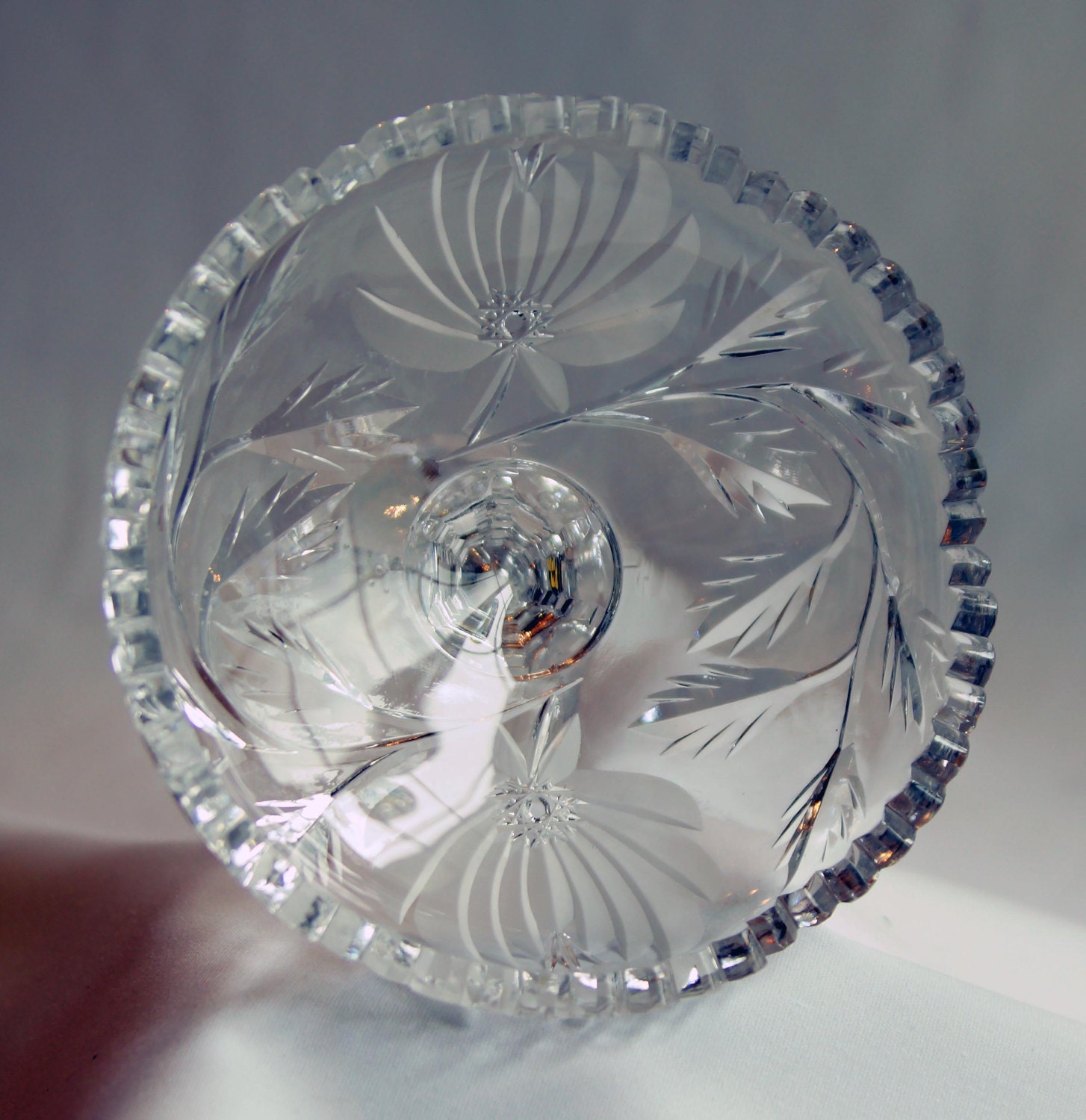 Wheel Cut Vintage Footed Crystal Compote Candy Nut DIsh