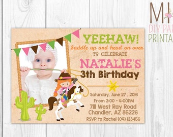 Western Cowgirl Photo Invitation,Western Cowgirl Birthday Invitation,Cowgirl Birthday Party, Cowgirl Printable invitation, western girl