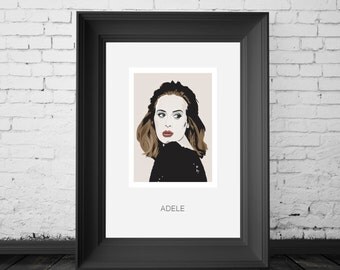 Adele, UK singer songwriter. MBE. A4,A3 and A2 Hand and Digitally Drawn Poster. By Mike Moran
