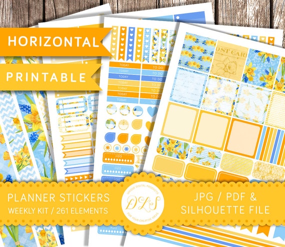 Printable HORIZONTAL Planner Sticker Set by DesignLovelyStudio