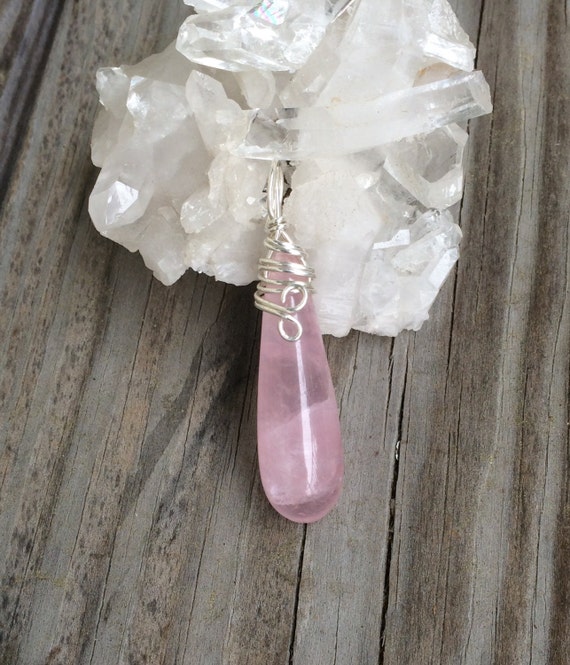 Rose Quartz Wire Wrapped Crystal Pendant Sterling by NaturesGemsNY