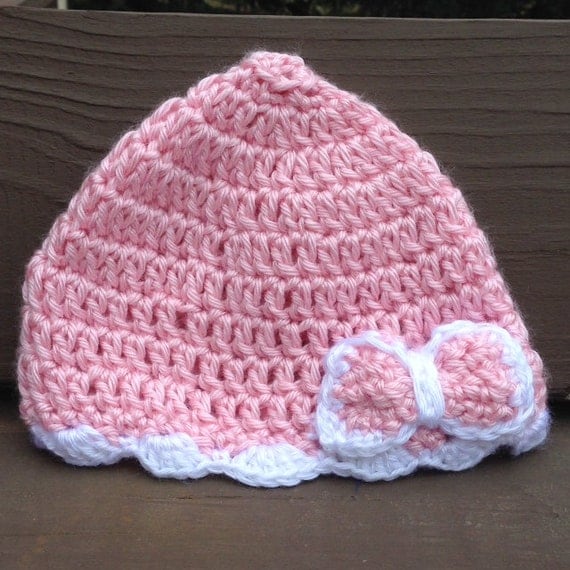 Items similar to SALE: Baby Crochet Hat, Baby girl beanie with Bow ...