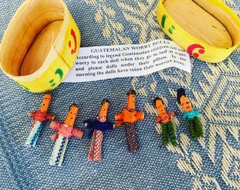 Guatemalan Worry Dolls - Get well packages, kids, sports teams, schools. Includes Mayan legend and hand painted box. Packaged to gift!