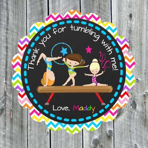 Gymnastic Party Stickers Printable Gymnastic favor Tags