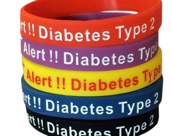 Type 2 Diabetes Bracelets Silicone Medical Alert Wristbands(Pack of 5) Blue, Yellow, Red, Black, Purple