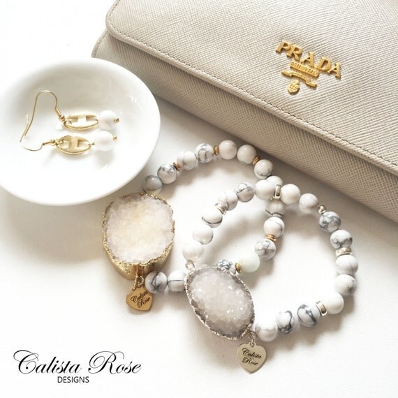 Items similar to White Marble Bracelet White Druzy Bracelet Custom
