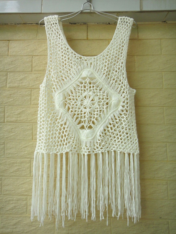 Hippie Long Fringe Crochet Vest Beach Cover Up Music Festival