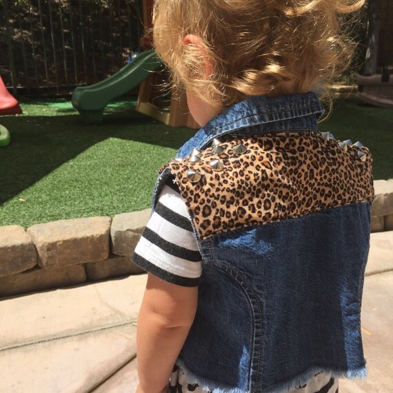 Girls' Leopard Studded Denim Vest // Size 2T // Jean Vest