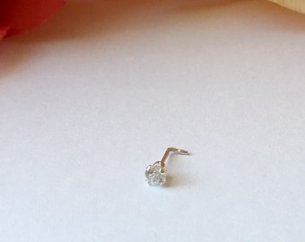 3mm Super Premium CZ Nose Stud . Sterling Silver or 14K SOLID Yellow Gold (not gold filled).22 gauge.